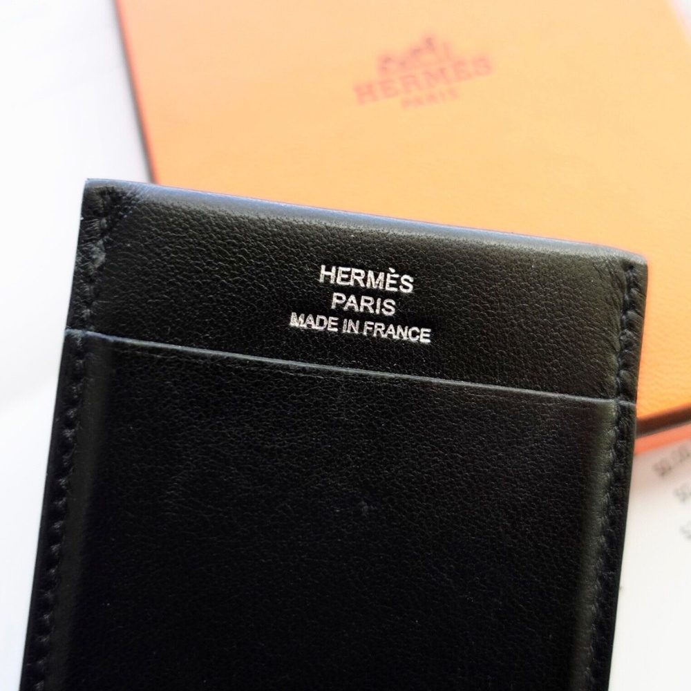 HERMES MC2 Gama Mens Card Case Wallet Black Noir Slim Compact + BOX + Receipt